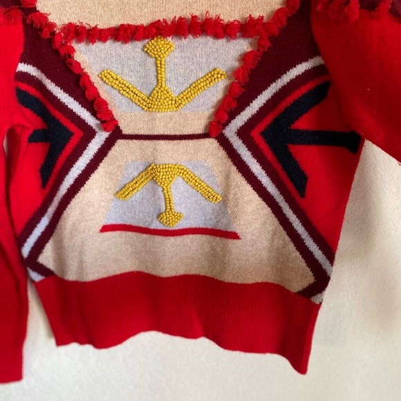 J.crew VTg Arrow Tassel 100% Wool Crewneck Art To Wear Academia Preppy Sweater M - Picture 8 of 11